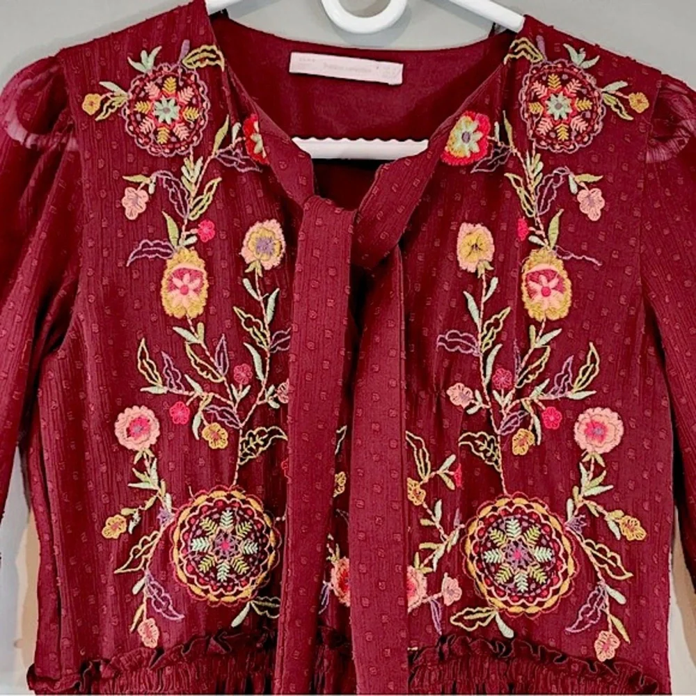 Zara Boho Floral Embroidery Chiffon Dress Sz. Medium - Picture 3 of 11